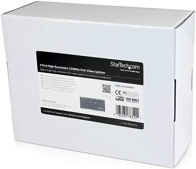 Alt view image 7 of 7 - com 4-Port VGA Video Splitter - 300 MHz- VGA Splitter - 4 port - 2048x1536 @ 80Hz (ST124PRO) Black