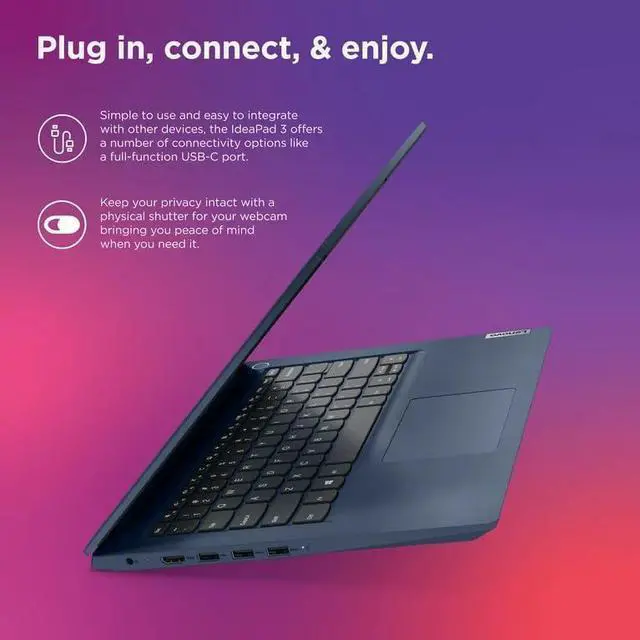 Alt view image 3 of 3 - Lenovo Ideapad 3 Laptop, 14" FHD Display, AMD Ryzen 7 5700U, 8GB RAM, 512GB SSD, AMD Radeon Graphics, Backlit Keyboard, Wi-Fi 6, Fingerprint Reader, Bluetooth 5.1, Windows 11 Home, Cefesfy USB Webcam