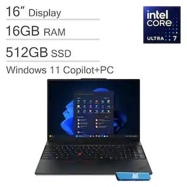 Alt view image 2 of 6 - Lenovo ThinkPad E16 Gen 3 16" Business Laptop, Intel Core Ultra 7 255H, 16GB DDR5 RAM, 512GB SSD, 16" WUXGA Screen with Intel Arc 140T Shared GPU, Windows 11 Pro, CANADIAN BILINGUAL Keyboard.