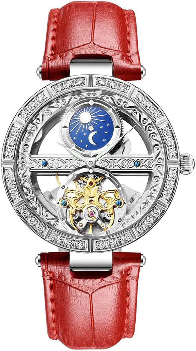 Main image of Women Watches Mechanical Watch Leather Band Automatic Self-Winding Wristwatch Moon Phase Luminous Watch for Women Ladies