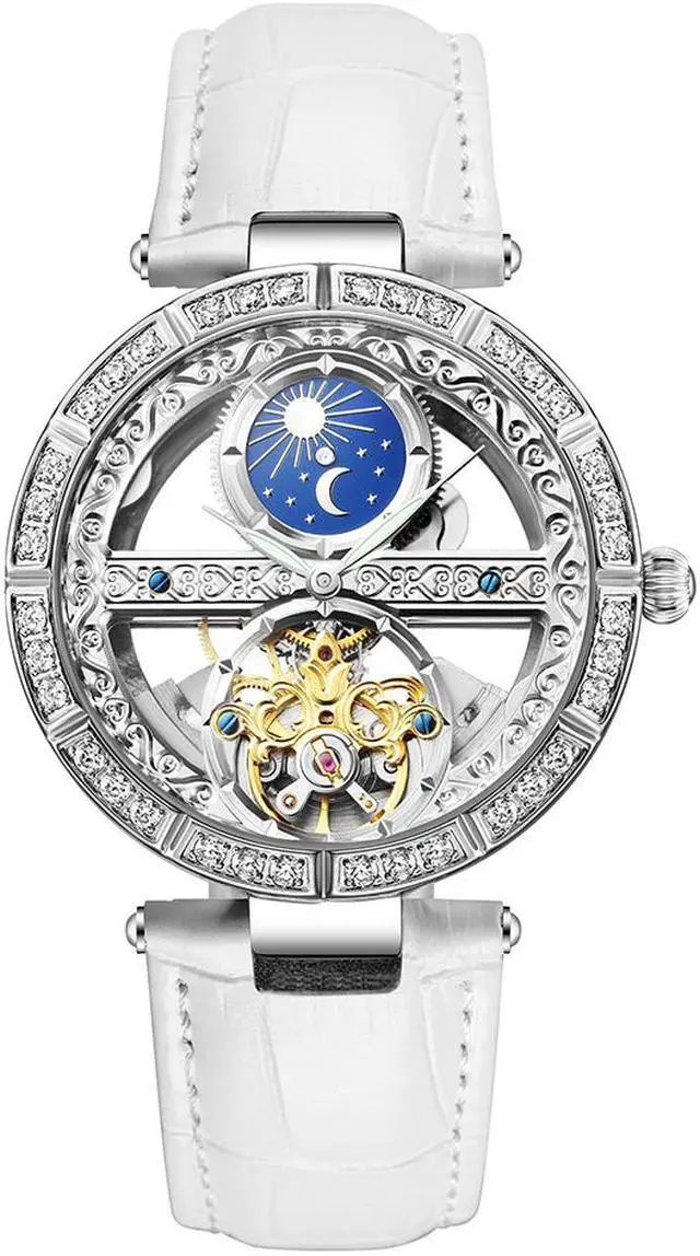 Main image of Women Watches Mechanical Watch Leather Band Automatic Self-Winding Wristwatch Moon Phase Luminous Watch for Women Ladies