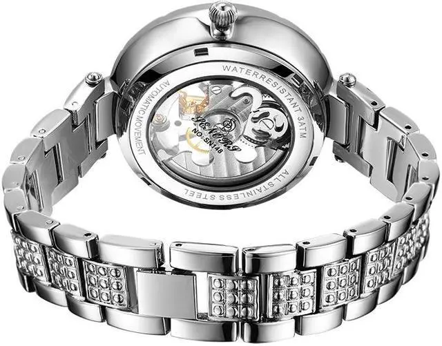 Alt view image 2 of 6 - Women Watches Mechanical Watch Leather Band Automatic Self-Winding Wristwatch Moon Phase Luminous Watch for Women Ladies