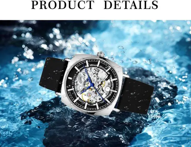 Alt view image 5 of 6 - Mens Automatic Mechanical Wrist Watches Silicone Strap, Skeleton Tourbillon Self Winding Waterproof Watches for Men, Original Design Fashion Casual Sport Luminous Man Watches