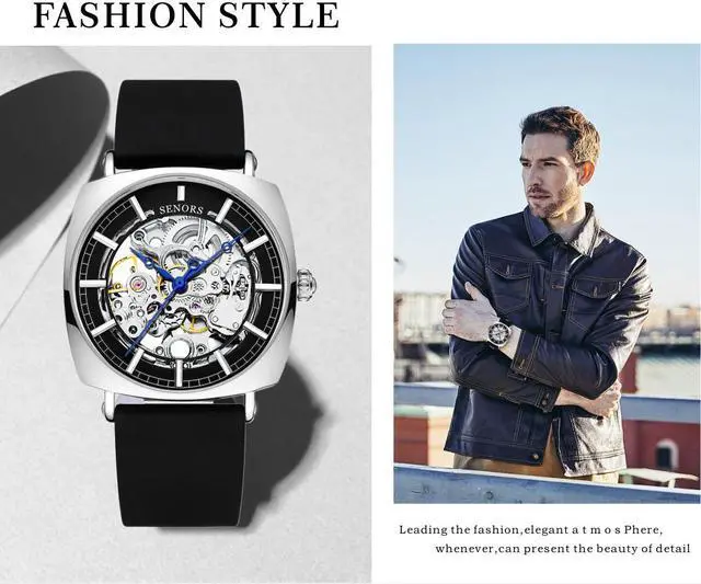 Alt view image 6 of 6 - Mens Automatic Mechanical Wrist Watches Silicone Strap, Skeleton Tourbillon Self Winding Waterproof Watches for Men, Original Design Fashion Casual Sport Luminous Man Watches