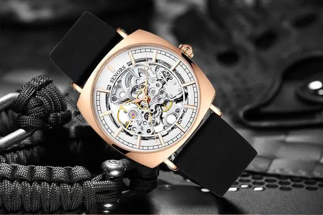 Alt view image 4 of 6 - Mens Automatic Mechanical Wrist Watches Silicone Strap, Skeleton Tourbillon Self Winding Waterproof Watches for Men, Original Design Fashion Casual Sport Luminous Man Watches