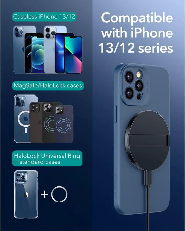 Alt view image 2 of 7 - Mini Magnetic Wireless Charger with Kickstand for iPhone 13/13 Pro/13 Pro Max/13 Mini, Black