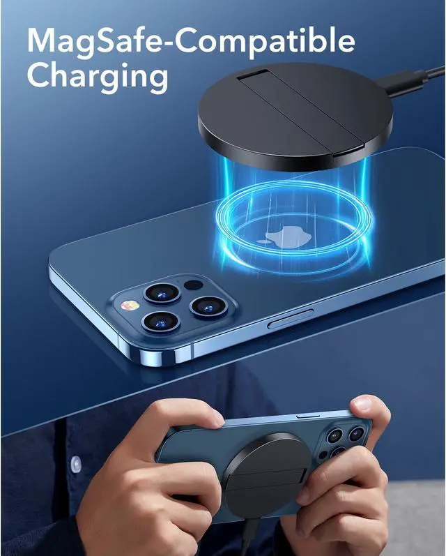 Alt view image 6 of 7 - Mini Magnetic Wireless Charger with Kickstand for iPhone 13/13 Pro/13 Pro Max/13 Mini, Black