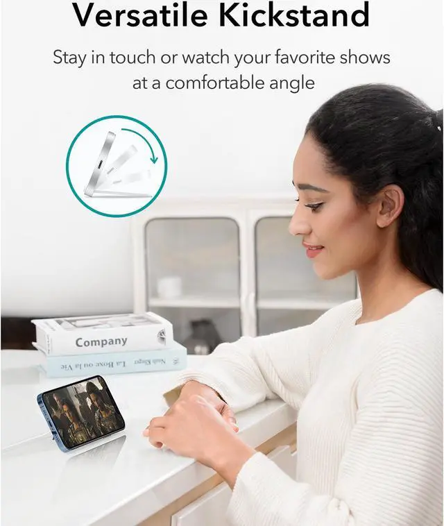 Alt view image 2 of 7 - Mini Magnetic Wireless Charger with Kickstand for iPhone 12 / 12Pro / 12 Pro Max / 12 Mini  / 13 / 13 Pro / 13 Pro Max / 13 Mini, White