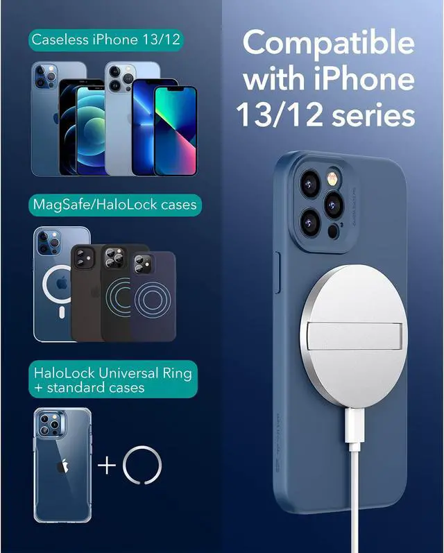 Alt view image 3 of 7 - Mini Magnetic Wireless Charger with Kickstand for iPhone 12 / 12Pro / 12 Pro Max / 12 Mini  / 13 / 13 Pro / 13 Pro Max / 13 Mini, White