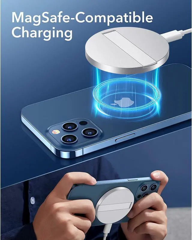 Alt view image 5 of 7 - Mini Magnetic Wireless Charger with Kickstand for iPhone 12 / 12Pro / 12 Pro Max / 12 Mini  / 13 / 13 Pro / 13 Pro Max / 13 Mini, White