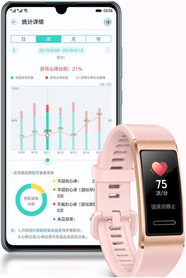 Alt view image 3 of 6 - HUAWEI Band 4 Pro - Smart Band Fitness Tracker with 0.95 Inch AMOLED Touchscreen, 24/7 Heart Rate Monitor, Blood Oxygen Saturation Monitor, Built-in GPS, 5ATM Waterproof - Pink Gold