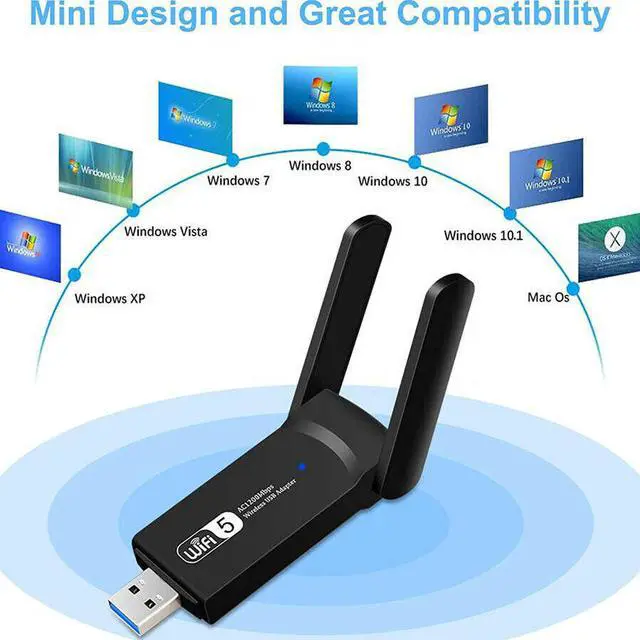 Alt view image 2 of 5 - 1200Mbps WIFI USB adapter 2.4/ 5GHz Wireless USB 3.0 PC Network Card USB Dongle