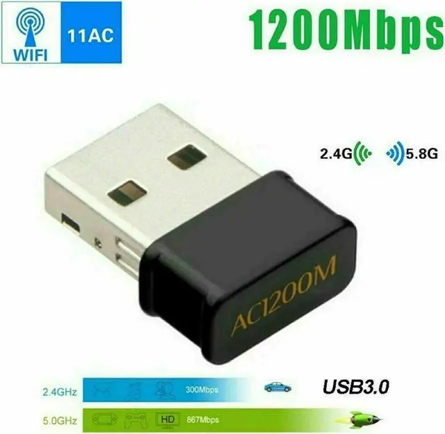 Alt view image 3 of 7 - Wireless Lan USB PC WiFi Adapter Network 802.11AC 1200Mbps Dual Band 2.4G / 5G