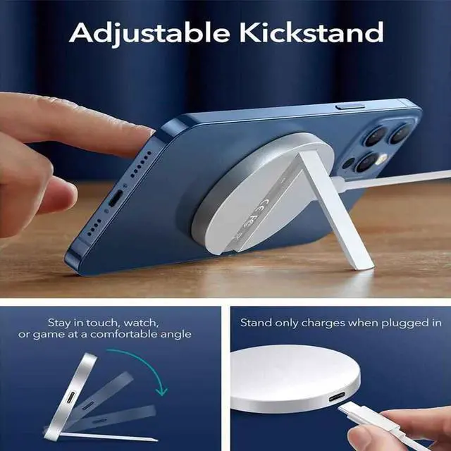 Alt view image 6 of 7 - Mini Magnetic Wireless Charger with Kickstand for iPhone 12 / 12Pro / 12 Pro Max / 12 Mini  / 13 / 13 Pro / 13 Pro Max / 13 Mini, White