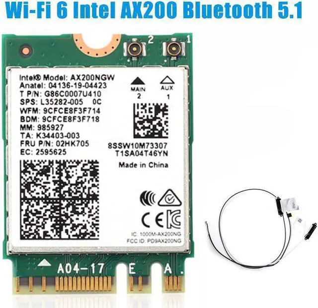 Main image of 3000Mbps WiFi 6 Intel AX200 Bluetooth 5.1 M.2 Key E Card IPEX4 Antennas, Wireless AX200NGW Dual Band 2.4Ghz/5Ghz 802.11ac/ax WiFi Network Adapter, Support Windows 10 Linux For Laptop Desktop PC