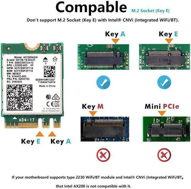 Alt view image 3 of 6 - 3000Mbps WiFi 6 Intel AX200 Bluetooth 5.1 M.2 Key E Card IPEX4 Antennas, Wireless AX200NGW Dual Band 2.4Ghz/5Ghz 802.11ac/ax WiFi Network Adapter, Support Windows 10 Linux For Laptop Desktop PC