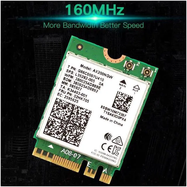 Alt view image 4 of 6 - 3000Mbps WiFi 6 Intel AX200 Bluetooth 5.1 M.2 Key E Card IPEX4 Antennas, Wireless AX200NGW Dual Band 2.4Ghz/5Ghz 802.11ac/ax WiFi Network Adapter, Support Windows 10 Linux For Laptop Desktop PC