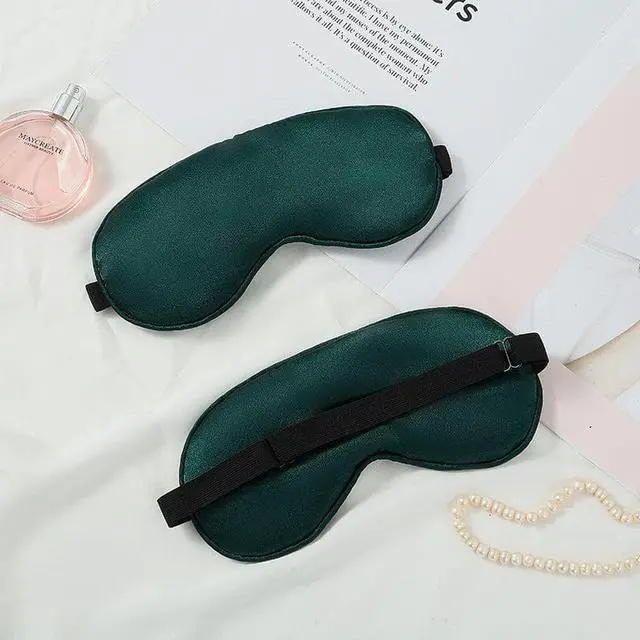 Alt view image 2 of 3 - Silk Sleep Mask Eye Mask Blindfold with Double Layer Silk Filling and Elastic Strap for Full Night's Sleep, Travel and Nap, Soft Eye Cover Eyeshade with (Green)