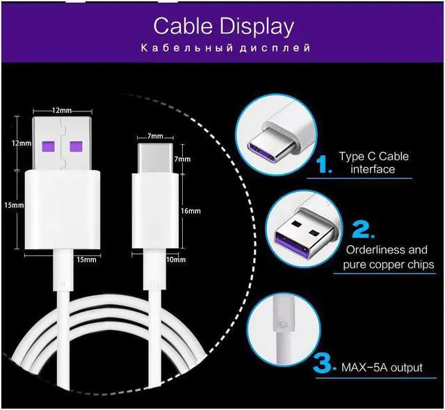 Alt view image 3 of 5 - 3.3ft 5A Fast Charge USB C Cable Fast Charge and Sync - USB Type C Cable 3.3ft for Samsung Galaxy S10/S9/S8te 9, LG V20/G6/G5, Sony,Huawei and More