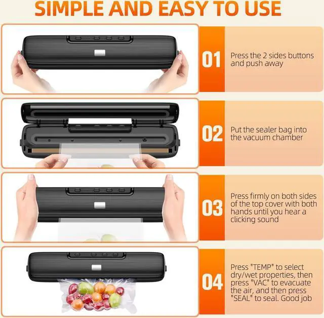 Alt view image 2 of 7 - Vacuum-Sealer-Machine - Food Vacuum Sealer for Food Saver - Automatic Air Sealing System for Food Storage Dry and Moist Food Modes Compact Design 12.6 Inch with 15Pcs Seal Bags Starter Kit