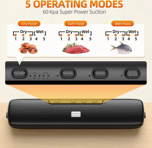 Alt view image 5 of 7 - Vacuum-Sealer-Machine - Food Vacuum Sealer for Food Saver - Automatic Air Sealing System for Food Storage Dry and Moist Food Modes Compact Design 12.6 Inch with 15Pcs Seal Bags Starter Kit