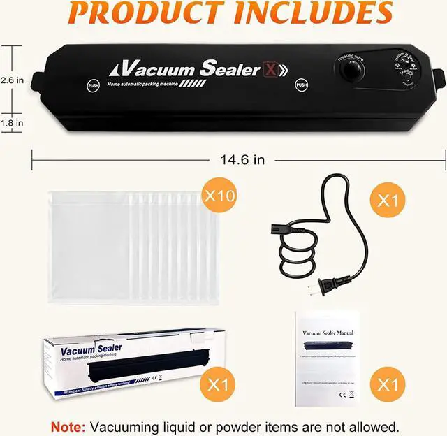 Main image of Vacuum Sealer Machine for Food Srorage, Automatic Food Sealer Dry Moist Air Sealing System, with 10 Food Vacuum Sealers Precut Bags