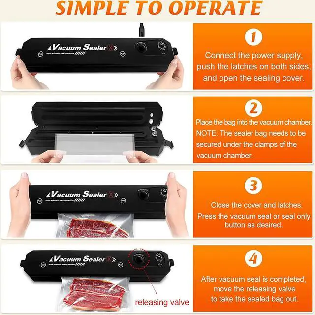 Alt view image 4 of 7 - Vacuum Sealer Machine for Food Srorage, Automatic Food Sealer Dry Moist Air Sealing System, with 10 Food Vacuum Sealers Precut Bags