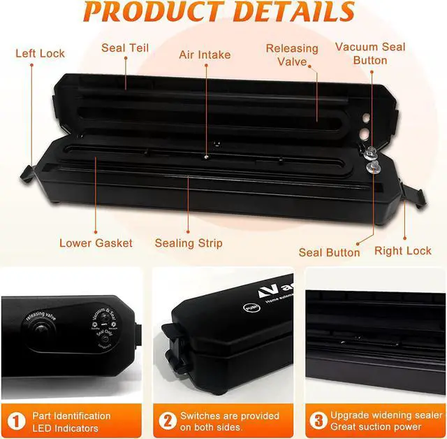 Alt view image 6 of 7 - Vacuum Sealer Machine for Food Srorage, Automatic Food Sealer Dry Moist Air Sealing System, with 10 Food Vacuum Sealers Precut Bags