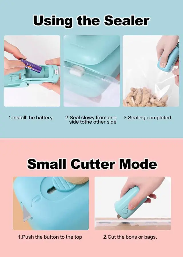 Alt view image 6 of 7 - Mini Bag Sealer,Handheld Heat Vacuum Sealer,Cutter with Lanyard and 2 in 1 Heat Sealer,Portable Bag Resealer Machine for Plastic Bags Food Storage Snacks Freshness (Blue)
