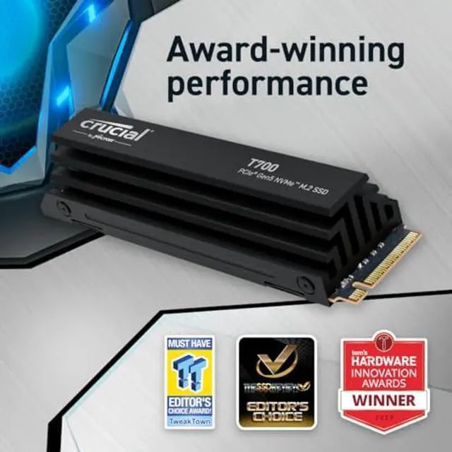 Alt view image 3 of 5 - Crucial T700 2TB Gen5 NVMe M.2 SSD with heatsink - Up to 12,400 MB/s - DirectStorage Enabled - CT2000T700SSD5 - Gaming, Photography, Video Editing & Design - Internal Solid State Drive