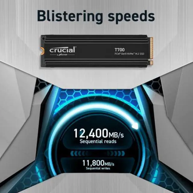 Alt view image 2 of 5 - Crucial T700 1TB Gen5 NVMe M.2 SSD - Up to 11,700 MB/s - DirectStorage Enabled - CT1000T700SSD3 - Gaming, Photography, Video Editing & Design - Internal Solid State Drive