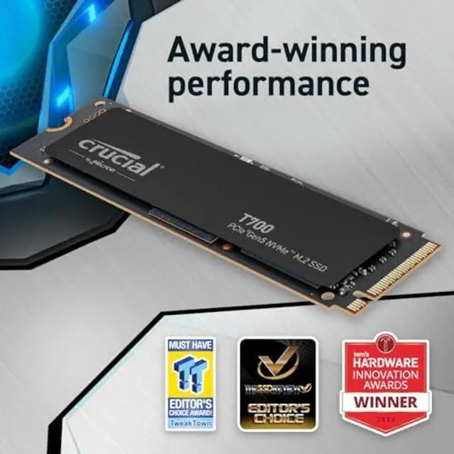 Alt view image 3 of 5 - Crucial T700 1TB Gen5 NVMe M.2 SSD - Up to 11,700 MB/s - DirectStorage Enabled - CT1000T700SSD3 - Gaming, Photography, Video Editing & Design - Internal Solid State Drive