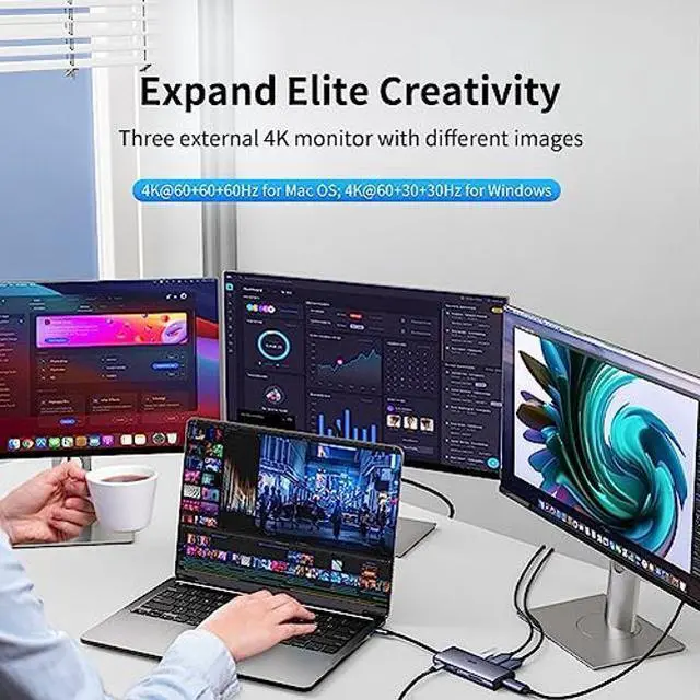 Alt view image 3 of 5 - SSK USB C Docking Station 3 Monitors, 9 in 1 Single 8K/Dual 4K60Hz USB C Hub DisplayPort Dock with 2 HDMI Ports,Displayport,100W PD,3 USBs,SD/TF, Laptop Docking Station for MacBook Pro HP Lenovo