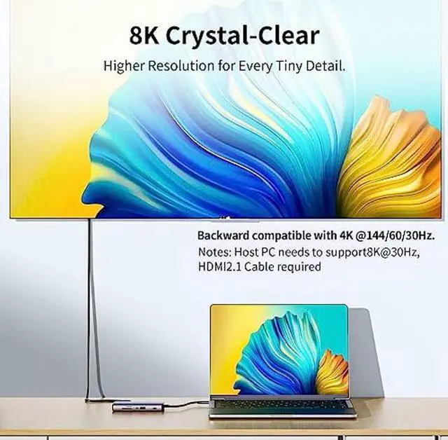 Alt view image 2 of 5 - SSK USB C Docking Station 3 Monitors, 9 in 1 Single 8K/Dual 4K60Hz USB C Hub DisplayPort Dock with 2 HDMI Ports,Displayport,100W PD,3 USBs,SD/TF, Laptop Docking Station for MacBook Pro HP Lenovo