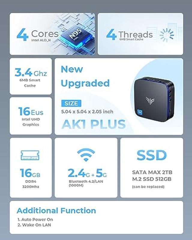 KAMRUI AK1 Plus Mini PC,12th Intel Alder Lake- N95 up to 3.4 GHz,16GB