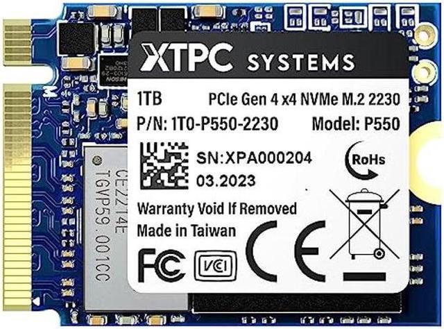 XTPC Systems 1TB P550 M.2 2230 NVMe PCIe SSD Gen 4.0x4 Single-Sided Drive,  3500MB/s Read, 2400 MB/s Write, (Upgrade for Steam Deck, Ally, Microsoft