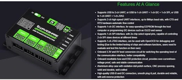 Alt view image 5 of 5 - USB To UART/I2C/SPI/JTAG Converter, Support USB to 2-CH UART,USB to 1-CH UART+ 1-CH I2C+1-CH SPI, USB to 1-CH UART+1-CH JTAG, Compatible Win7/8/8.1/10/11, Linux, 3.3V and 5V, Aluminum Alloy Case