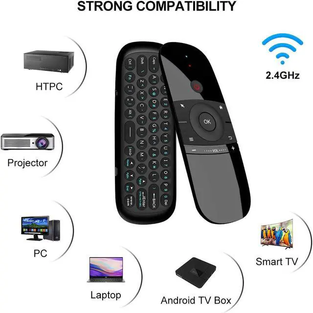 Alt view image 2 of 5 - WeChip W1 Universal TV Remote Air Mouse, Wireless Keyboard Fly Mouse 2.4GHz Connection Air Remote Keyboard Mouse for Android TV Box/PC/Smart TV/Projector/HTPC/All-in-one PC/TV (w1)