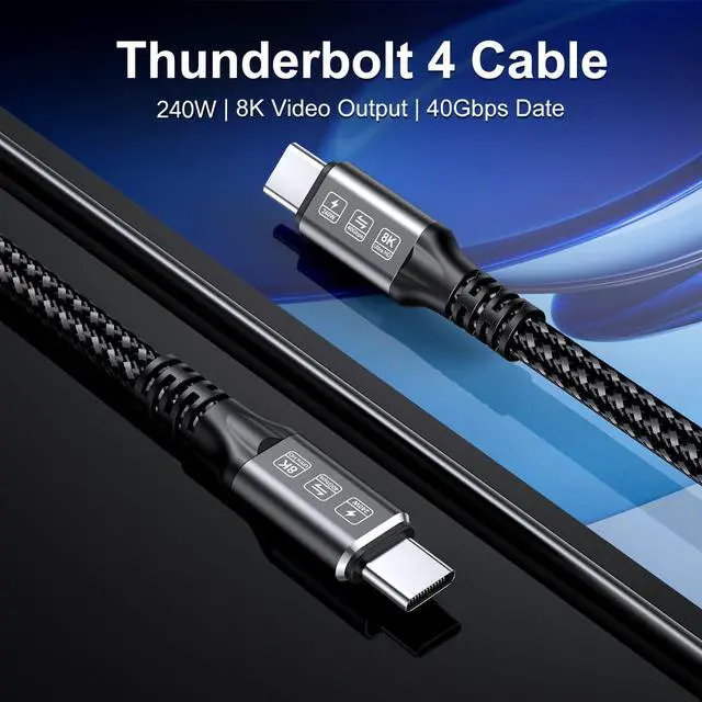 Alt view image 2 of 5 - 240W Thunderbolt 4 Cable 6.6ft, USB C Thunderbolt 4 Cable Monitor Cable Supports 40Gbps Data Transfer and Single 8K/Dual 4K Video Compatible With Thunderbolt 4/3 Monitor, Hub, Docking Stations-Black