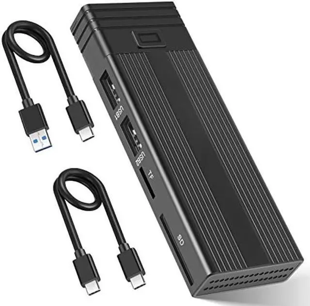 Main image of NVMe M.2 Enclosure & USB Hub 2 in 1, USB C 3.2 Gen2 10Gbps Supports M.2 NVME PCIe M-Key B+M Key Tool-Free Hard Drive Enclosure with 2 USB Port SD/TF Card Reader for 2242/2260/2280 SSD (Black)