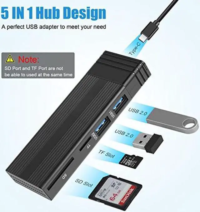 Alt view image 3 of 5 - NVMe M.2 Enclosure & USB Hub 2 in 1, USB C 3.2 Gen2 10Gbps Supports M.2 NVME PCIe M-Key B+M Key Tool-Free Hard Drive Enclosure with 2 USB Port SD/TF Card Reader for 2242/2260/2280 SSD (Black)