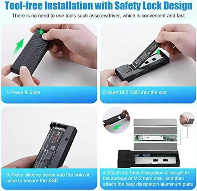 Alt view image 4 of 5 - NVMe M.2 Enclosure & USB Hub 2 in 1, USB C 3.2 Gen2 10Gbps Supports M.2 NVME PCIe M-Key B+M Key Tool-Free Hard Drive Enclosure with 2 USB Port SD/TF Card Reader for 2242/2260/2280 SSD (Black)