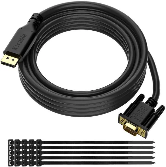 Main image of DisplayPort to VGA Cable 25 FT, DP to VGA Adapter Cord, Display Port to VGA Male to Male Converter Cable, Gold-Plated, 1080P@60Hz, for PC, Desktop, Laptop, HDTV, Projector, Monitor, with 25 Ties
