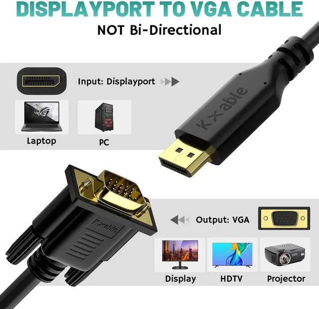Alt view image 3 of 5 - DisplayPort to VGA Cable 25 FT, DP to VGA Adapter Cord, Display Port to VGA Male to Male Converter Cable, Gold-Plated, 1080P@60Hz, for PC, Desktop, Laptop, HDTV, Projector, Monitor, with 25 Ties