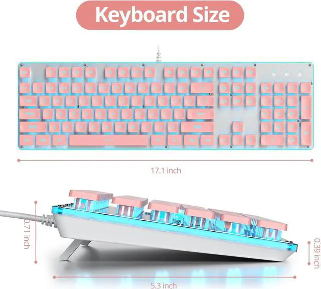 Main image of Owpkeenthy Pink Keyboard Full-Size Cute Light Up Typewriter Silent Office Gaming Keyboard with Metal Panel for Laptop PC Desktops (104 Pink)