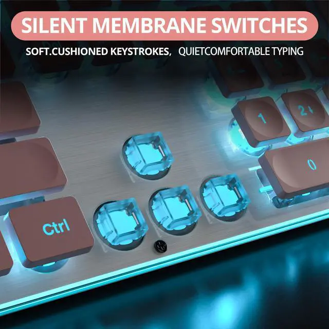 Alt view image 3 of 4 - Owpkeenthy Pink Keyboard Full-Size Cute Light Up Typewriter Silent Office Gaming Keyboard with Metal Panel for Laptop PC Desktops (104 Pink)