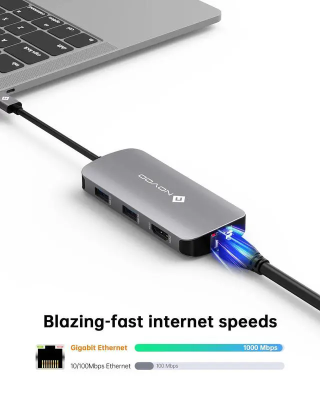 Alt view image 4 of 5 - NOVOO USB C Hub Ethernet 4K@60 USB C HDMI Adapter Multiport Type C Adapter 4 USB 3.0 & USB2.0 Dongle 100W PD Dock Docking Station for MacBook Pro Air Apple iPad Pro Steam Deck Dell HP Lenovo 7-in-1