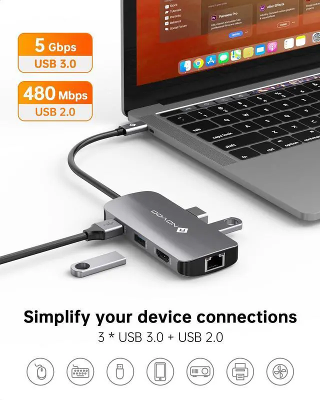 Alt view image 5 of 5 - NOVOO USB C Hub Ethernet 4K@60 USB C HDMI Adapter Multiport Type C Adapter 4 USB 3.0 & USB2.0 Dongle 100W PD Dock Docking Station for MacBook Pro Air Apple iPad Pro Steam Deck Dell HP Lenovo 7-in-1