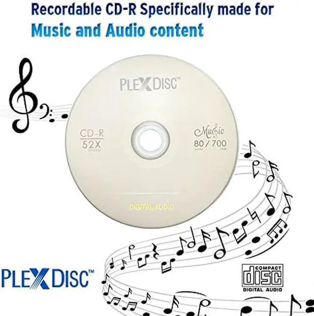 Alt view image 2 of 5 - 100 PK PlexDisc 52x 700 MB Digital Audio Music CD-R Disc for Reliable Audio Recording and Playback
