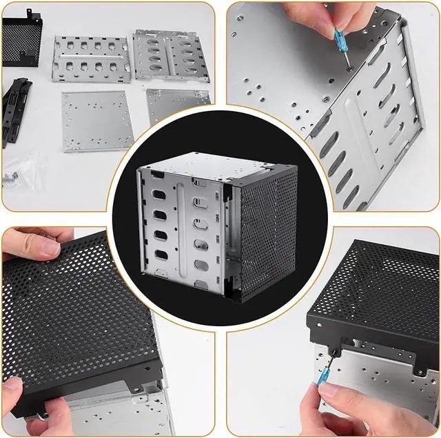 Alt view image 4 of 5 - Stainless Steel Hard Drive Cage, 5.25" to 5X3.5 Rack SAS for Computer, Hard Driver Tray with Fan Space, Hard Drive Cage Adapter Rack Bracket